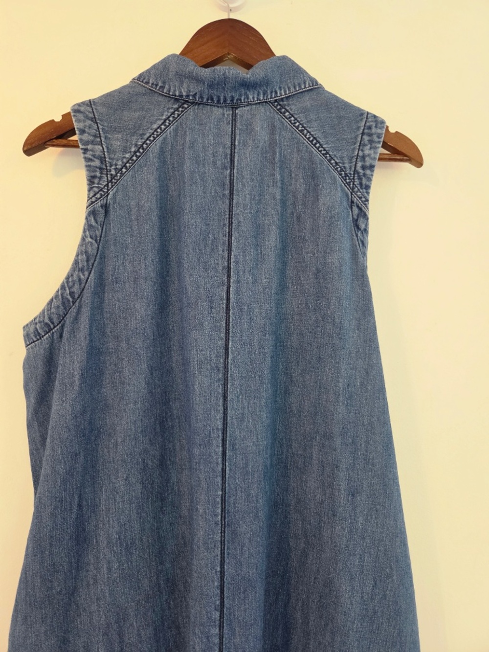 Free People denim maxi dress L sleeveless button 1/4 front collar cowgirl boho - Picture 6 of 10